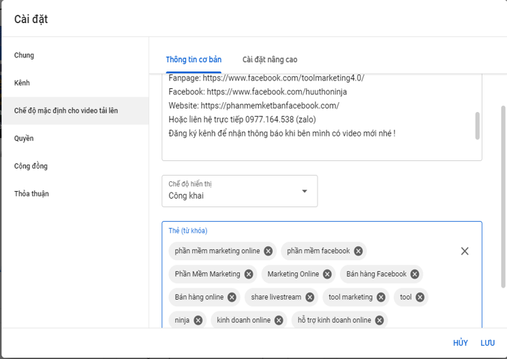 cài đặt kênh youtube chuẩn seo
