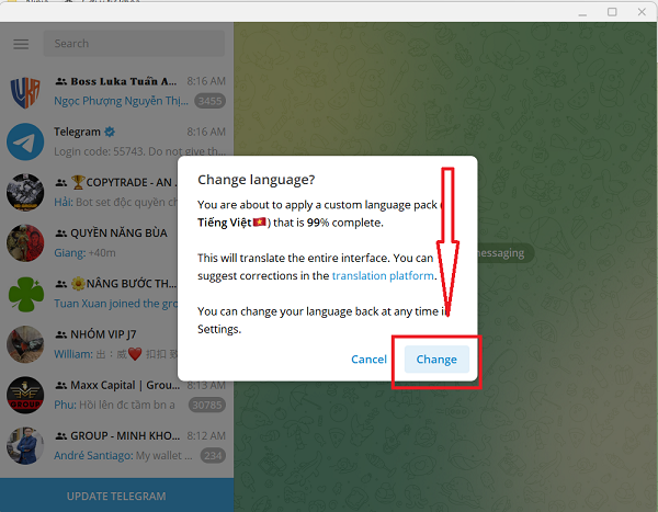 cài đặt tiếng việt cho telegram