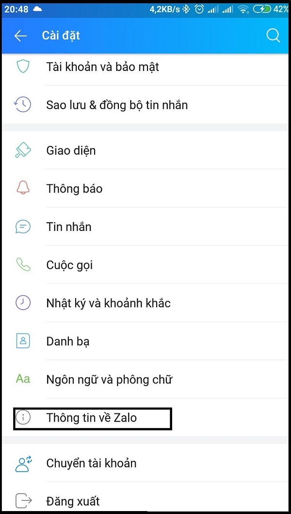 Thông tin về zalo
