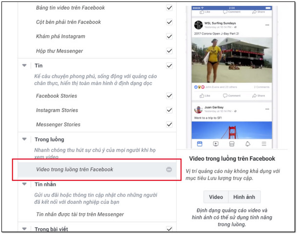 Chạy quảng cáo video trong luồng trên facebook