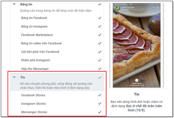 Quảng cáo trên facebook stories