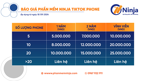 Báo giá phần mềm Ninja Tiktok Phone chi tiết