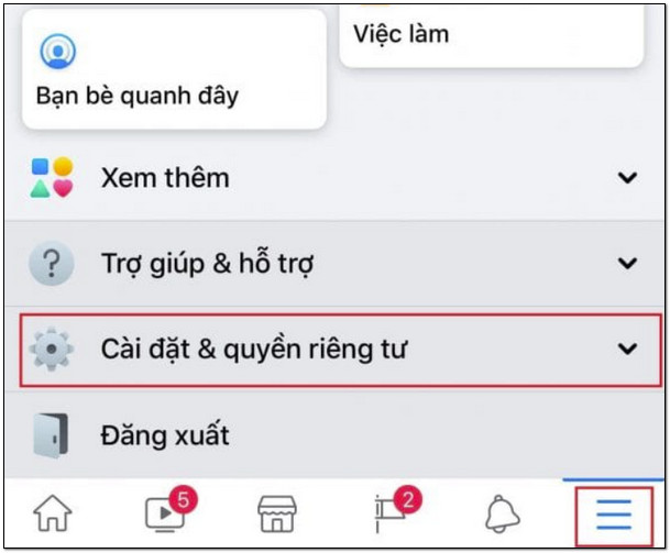 Nhấp vào biểu tượng menu