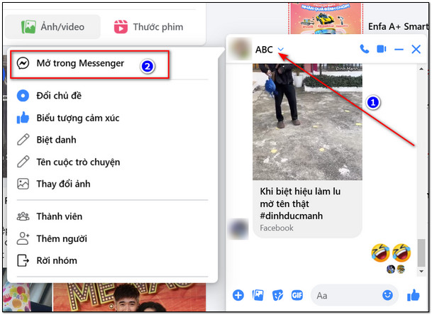 Truy cập vào mục Mở trong Messenger