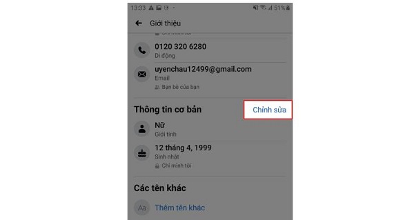 Nhấp vào chỉnh sửa ngày sinh