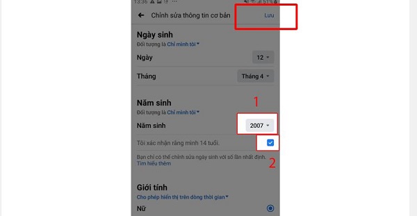 Nhấn lưu sau khi thay đổi ngày sinh xong